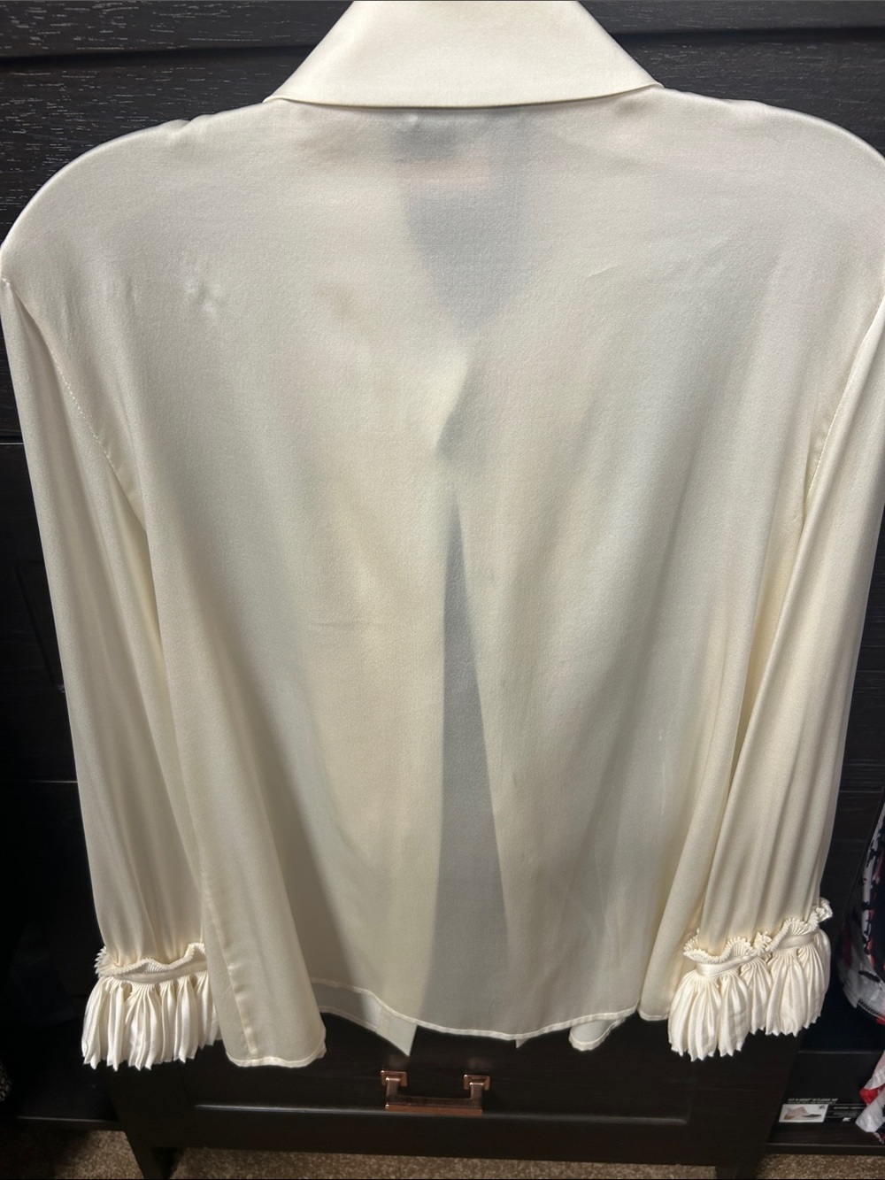St. John Cream Pleated-Ruffle Silk Blouse - Picture 6 of 6